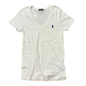 Polo Ralph Lauren Classic V-Neck T-Shirt – White with Blue Pony Logo
